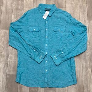 Mens NWT‎ Marc Anthony Linen Blend Slim Fit Button Up Shirt